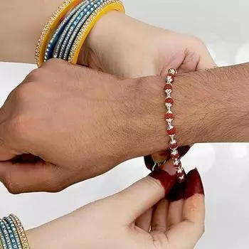 Серебряный браслет ручной работы из двойной проволоки Rudraksha Rakhi для брата, мужской браслет