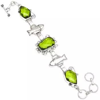 Серебряный браслет ручной работы с кварцевым драгоценным камнем перидот 7-8