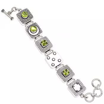 Серебряный браслет ручной работы с кварцевым драгоценным камнем перидот 7-8