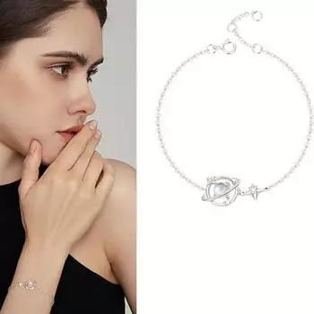 Серебряный браслет S925, браслет Вселенная вокруг планеты , браслет из лунного камня, французский свет, роскошь, инкрустация цирконом, четырехконечная звезда silver