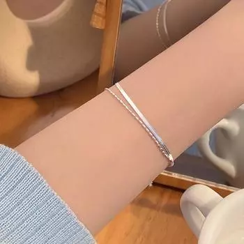 Серебряный браслет S925, дизайн ниши, двухслойный браслет из змеиной кости, браслет-цепочка для женщин, высококачественные простые круглые бусины, рисовые зерна