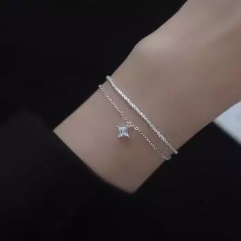 Серебряный браслет S925, французский девичий браслет с цветной капустой, нишевый дизайн, двухслойный браслет с цирконом для женщин silver