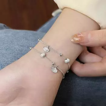 Серебряный браслет S925 из серебра 925 пробы, браслет из листьев гинкго, литературный двухслойный браслет из шариков, браслет на день рождения, подарок на День святого Валентина silver