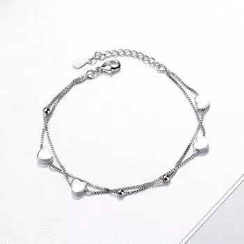 Серебряный браслет S925 из стерлингового серебра, модный и сладкий браслет любви, простые двухслойные шариковые украшения для рук в форме сердца, украшения с темпераментом