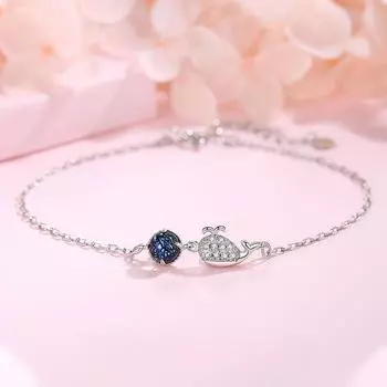Серебряный браслет S925 «Кит» в японском и корейском стиле, инкрустированные бриллиантами свежие украшения из циркона с милыми животными Adjustable size