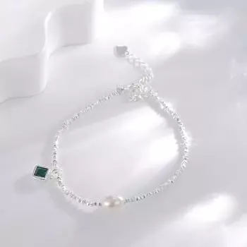 Серебряный браслет S925 квадратной пробы с зеленым цирконием, сломанное серебро, несколько таэлей из сломанных серебряных бусин, серия легких роскошных ретро-ювелирных изделий 925 Silver