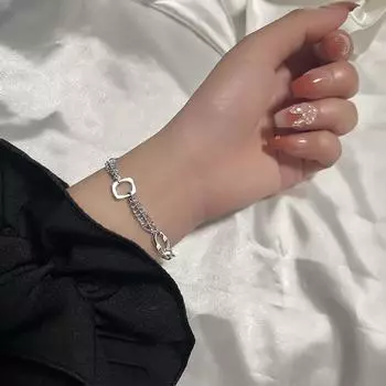Серебряный браслет S925, персонализированный браслет с квадратной строчкой, корейская версия, ретро-хип-хоп, унисекс, металлическая цепочка, браслет с пряжкой OT silver