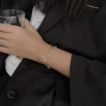 Серебряный браслет S925, японский и корейский сладкий темперамент, двухслойная цепочка из змеиной кости, матовый квадратный многослойный браслет