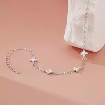 Серебряный браслет S925 с четырьмя листами клевера, женские украшения из циркония для девочек, легкие, роскошные, высокого класса, изысканные, темпераментные украшения, мода 925 Silver белого золота