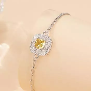 Серебряный браслет S925 с маленьким кубиком сахара и желтым бриллиантом, темпераментный легкий роскошный браслет, элегантные ювелирные изделия, высокое качество, дизайн класса люкс 925 Silver белого золота