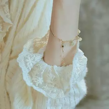 Серебряный браслет S925, серебряный браслет со звездой Хэтянь, нефритовый браслет INS, индивидуальный универсальный маленький свежий полый браслет с кисточками из бисера любви