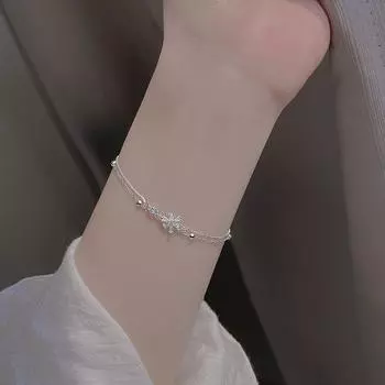 Серебряный браслет S925, женский новый цветочный браслет, корейский тренд, модный темперамент, двухслойный браслет с цирконом вишневого цвета