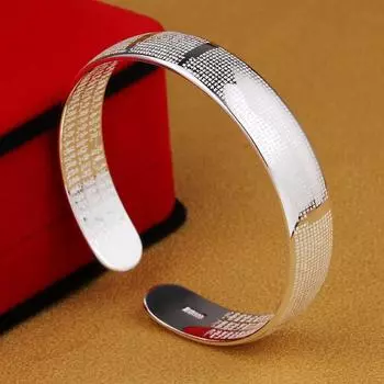 Серебряный браслет S999 Браслет из чистого серебра Сердце Классический этнический стиль Открытый однотонный браслет из Священного Писания для женщин Adjustable size