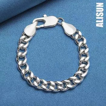 Серебряный браслет с боковой цепочкой 10 мм из стерлингового серебра 925 пробы, модные свадебные украшения 20CM