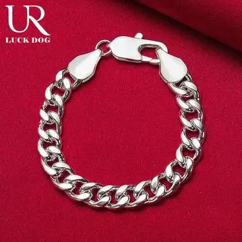 Серебряный браслет с боковой цепочкой 10 мм из стерлингового серебра 925 пробы, модные свадебные украшения 20CM