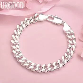 Серебряный браслет с боковой цепочкой 10 мм, 925 пробы, модные свадебные украшения 20CM