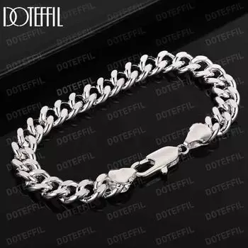 Серебряный браслет с боковой цепочкой 10 мм из стерлингового серебра 925 пробы, модные свадебные украшения 20CM