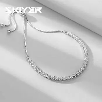 Серебряный браслет с цирконом, простой регулируемый браслет, ювелирные аксессуары