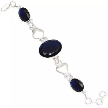 Серебряный браслет с драгоценным камнем из кварца танзанита в этническом стиле 7-8 дюймов