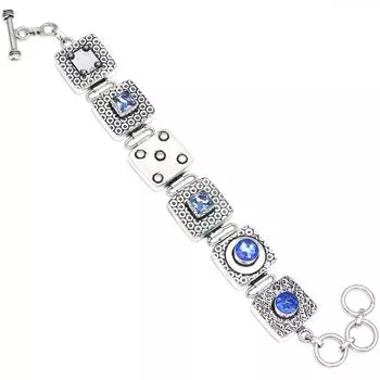 Серебряный браслет с драгоценным камнем из кварца танзанита в этническом стиле 7-8 дюймов