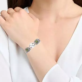 Серебряный браслет с драгоценным камнем перидот, кварцевый кварц, 7-8 дюймов, зеленый