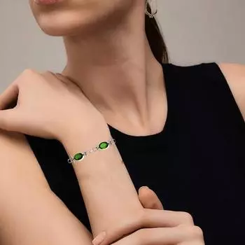 Серебряный браслет с драгоценным камнем перидот, кварцевый кварц, 7-8 дюймов, зеленый