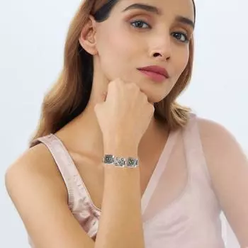 Серебряный браслет с драгоценным камнем перидот, кварцевый кварц, 7-8 дюймов, зеленый