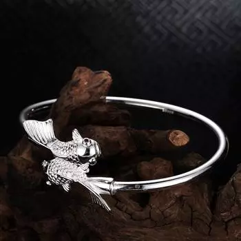 Серебряный браслет с двойным карпом, женский модный индивидуальный ежегодный браслет с рыбой, ювелирные изделия Adjustable size