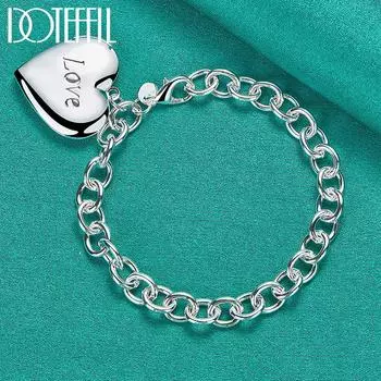 Серебряный браслет с гравировкой в виде сердца 925 пробы 20cm