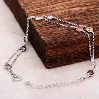 Серебряный браслет с камнями Mix Row