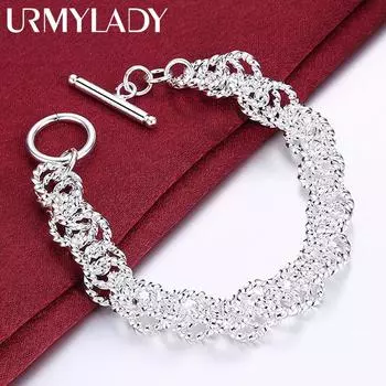 Серебряный браслет с круглой пряжкой 925 пробы, модные ювелирные изделия 20cm