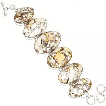 Серебряный браслет-ювелирное изделие с брекчиевым мукаитом и драгоценными камнями для друзей 7-8 дюймов