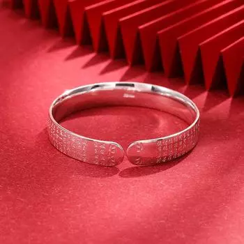 Серебряный браслет в этническом стиле, детский S999, серебряный браслет с надписью «Сутра Будды», браслет для ног, подарок для мамы Adjustable size