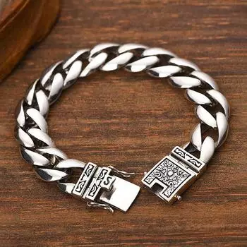 Серебряный браслет в стиле ретро с двойной застежкой, ювелирные изделия, классический глянцевый браслет длиной 18/20/22 мм, кубинская цепочка, мужская вечерние, подарок дружбы 18cm серебряный