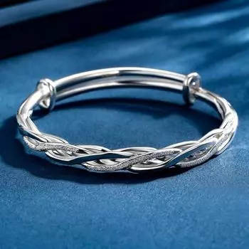 Серебряный браслет Zuyin из плетеной звездной лозы 9999 с гладким лицом, однотонное твердое кольцо, браслет Zuyin, двухтактный подарок для подруги Adjustable size