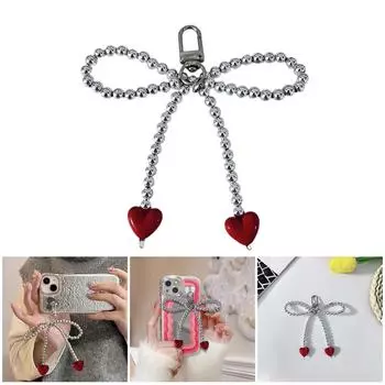 Серебряный брелок-бабочка с бантом, подвеска для девочек, ремешок для камеры и подвеска в виде бусины, прочная защита для объектива телефона