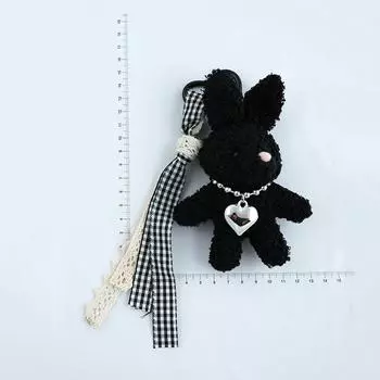 Серебряный брелок в виде сердца с бантом в виде кролика, милый кролик, плюшевая кукла, сумка, кулон бежевый