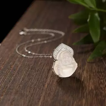 Серебряный Будда S925, мужской, тысяча золотых бриллиантов, инкрустированных белым ледяным халцедоном, большой живот Будды, подвеска в виде Будды Майтрейи, женские украшения 925 silver