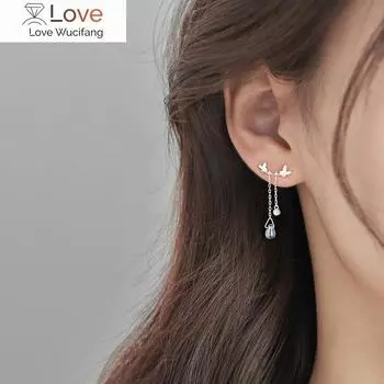 Серебряный цвет бабочка голубая вода капли кисточка серьги для женщин мода креативный свет роскошь элегантность вечерние украшения