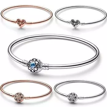 Серебряный Цвет Браслет Из Бисера Для Женщин Оригинальные Подвески Сердце Семейный Шар Звезда Браслеты Змея Цепи Ювелирные Изделия Своими Руками 18cm