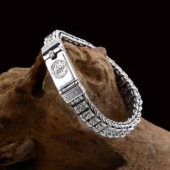 Серебряный цвет, бусины ручной работы, мужские и женские браслеты, винтажные буддийские шестисимвольные мантры, браслеты-цепочки с вращающимся цилиндром 18cm серебряный