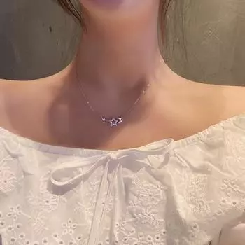 Серебряный цвет, инкрустированные цирконием, звезды, ожерелья для женщин, милый и милый кулон, колье, модные креативные ювелирные изделия, подарок серебряный