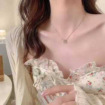 Серебряный цвет изящный круглый циркон кулон ожерелье простой универсальный легкий роскошный ключичный цепь для женщин ювелирные изделия