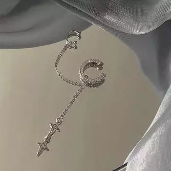 Серебряный цвет кисточка непирсинг уха клипса звезда серьга 7.5*1.6cm