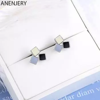 Серебряный цвет, классические щедрые смешанные цвета, квадратные серьги-гвоздики из эпоксидной смолы для женщин, ювелирные изделия, букле d oreille oorbellen S-E799 чёрный