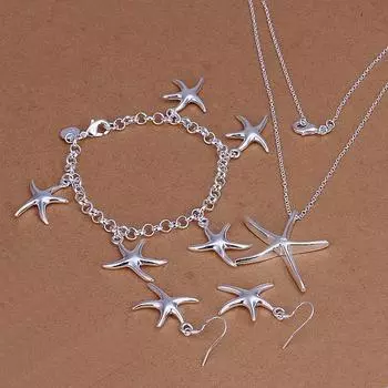 Серебряный цвет комплекты ювелирных изделий женские вечерние украшения морская звезда кулон ожерелье браслеты серьги модные свадебные милые подарки S124