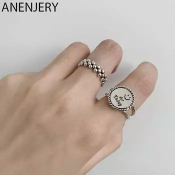 Серебряный цвет круглый диск с буквой улыбающееся лицо тайское серебряное кольцо круглый шар открытое кольцо для женщин ювелирные изделия подарок оптовая продажа S-R791 Resizable