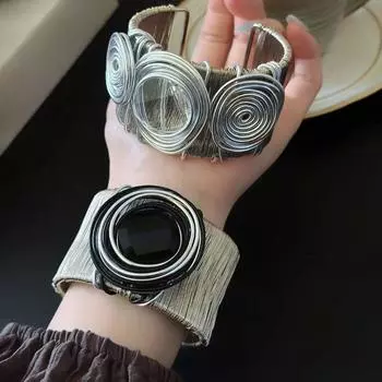Серебряный цвет металлический проволочный браслет Line Twined преувеличенный браслет горный хрусталь браслет для женщин чёрный/серебряный