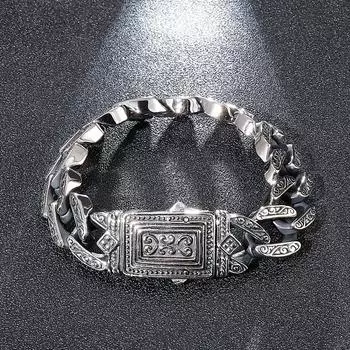 Серебряный цвет модный браслет в стиле ретро творческая личность в стиле панк мужской браслет с подвесками 18CM