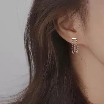 Серебряный цвет модный дизайн двойная цепь кисточка серьги гвоздики для женщин простые серьги модные ювелирные изделия серебряный